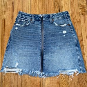 Abercrombie & Fitch Front Zip Distressed Denim Mini Skirt